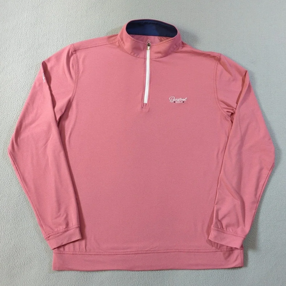 Rhoback Barstool Golf Pullover Mens Large Coral Quarter Zip Performance Stretch